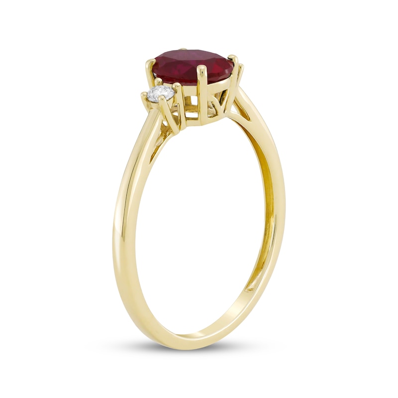 Main Image 2 of Oval-Cut Lab-Created Ruby & Diamond Ring 1/10 ct tw 10K Yellow Gold