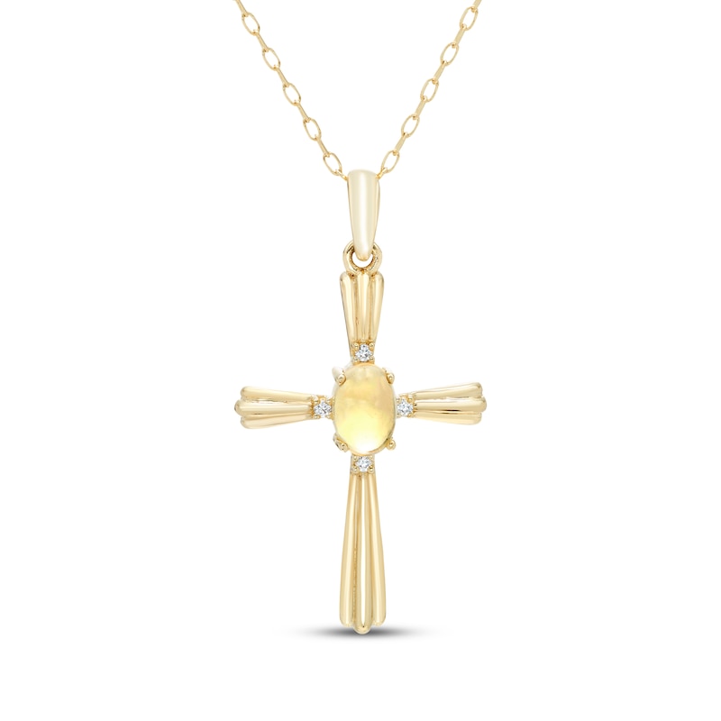 Main Image 1 of Oval-Cut Opal & Diamond Accent Cross Necklace 10K Yellow Gold 18&quot;