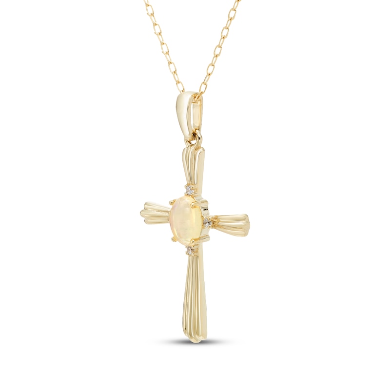 Main Image 2 of Oval-Cut Opal & Diamond Accent Cross Necklace 10K Yellow Gold 18&quot;
