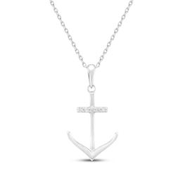 Diamond Accent Anchor Necklace Sterling Silver 18"