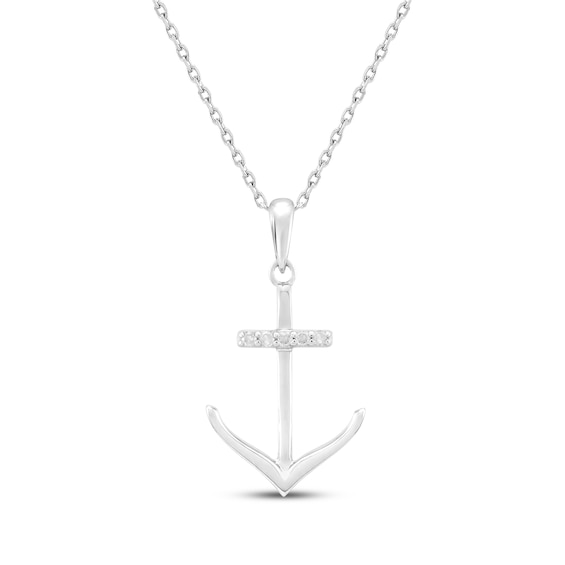 Diamond Accent Anchor Necklace Sterling Silver 18"