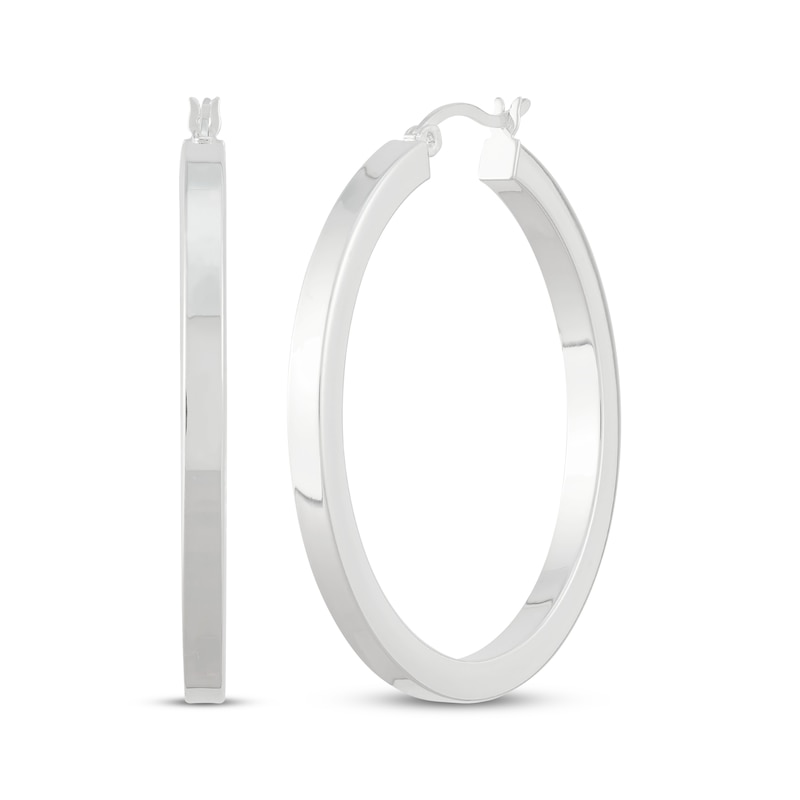 Main Image 1 of Square Tube Hoop Earrings Sterling Silver 40mm