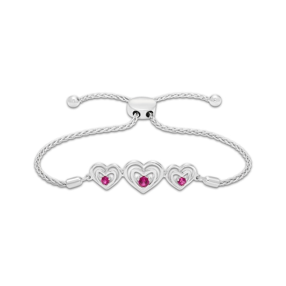 Lab-Created Ruby Heart Trio Bolo Bracelet Sterling Silver