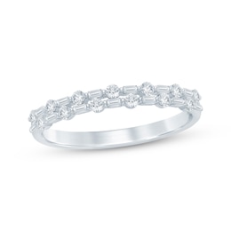 Now + Forever Baguette & Round-Cut Diamond Two-Row Anniversary Ring 1/3 ct tw 14K White Gold