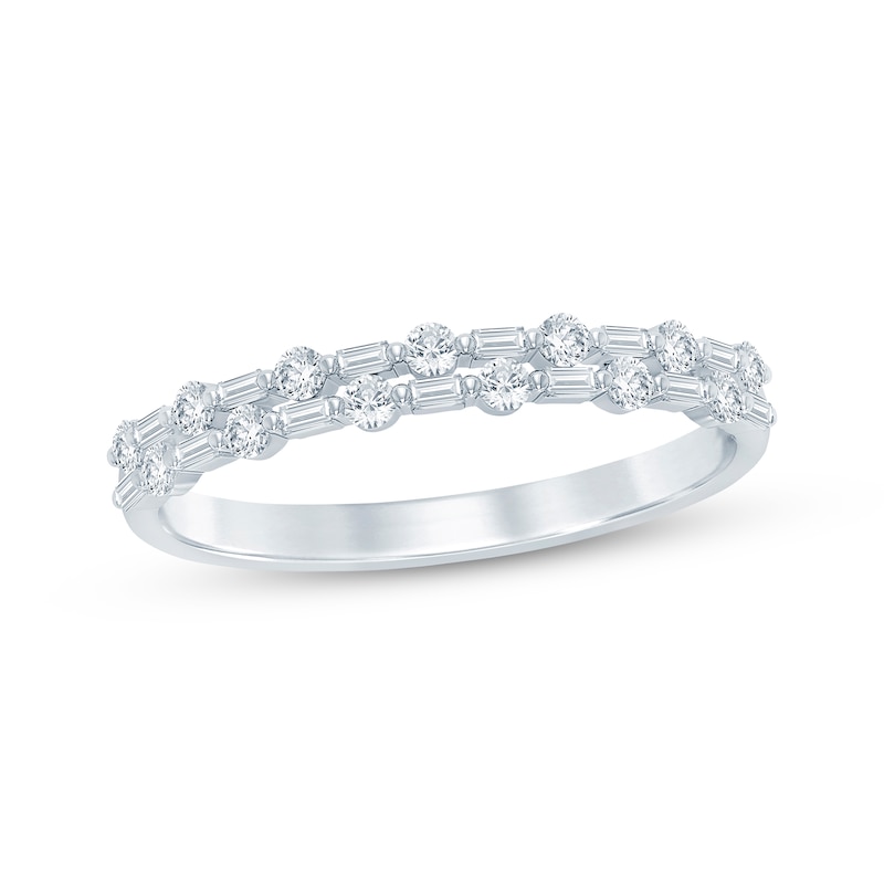 Main Image 1 of Now + Forever Baguette & Round-Cut Diamond Two-Row Anniversary Ring 1/3 ct tw 14K White Gold