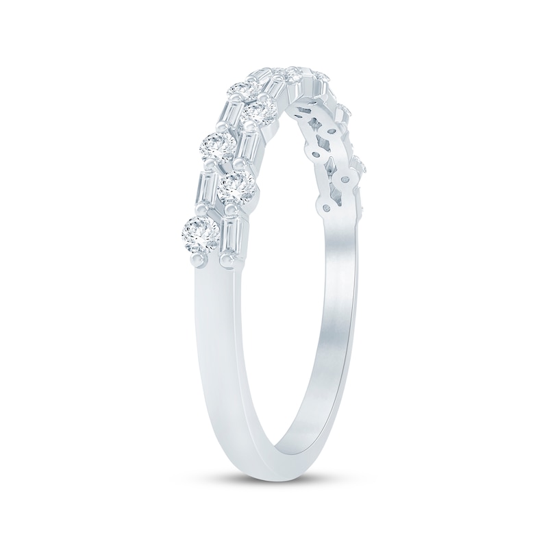 Main Image 2 of Now + Forever Baguette & Round-Cut Diamond Two-Row Anniversary Ring 1/3 ct tw 14K White Gold