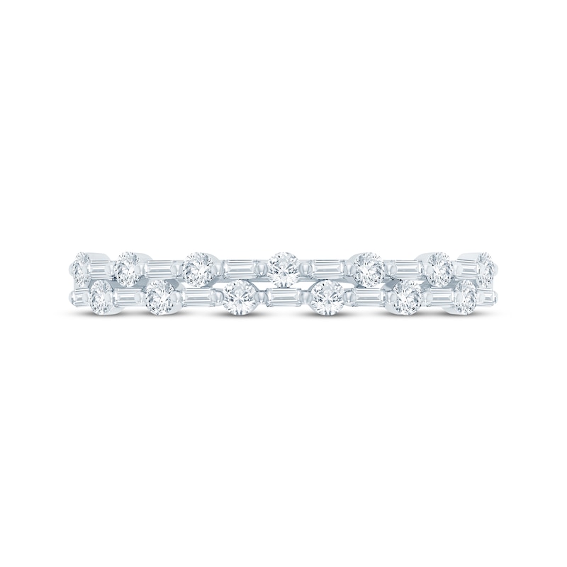 Baguette & Round-Cut Diamond Two-Row Anniversary Ring 1/3 ct tw 14K White Gold