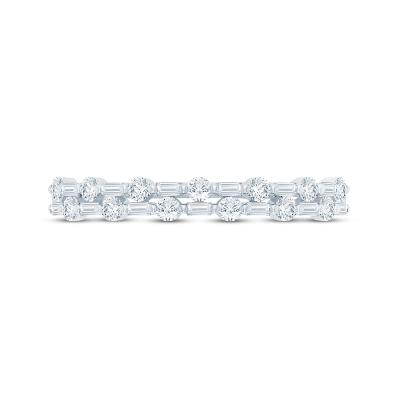 Main Image 3 of Now + Forever Baguette & Round-Cut Diamond Two-Row Anniversary Ring 1/3 ct tw 14K White Gold