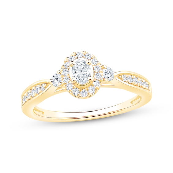 Now + Forever Oval-Cut Diamond Halo Engagement Ring 3/8 ct tw 14K Yellow Gold