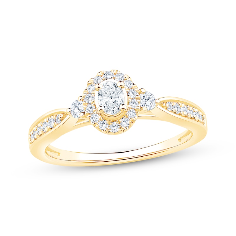 Main Image 1 of Now + Forever Oval-Cut Diamond Halo Engagement Ring 3/8 ct tw 14K Yellow Gold