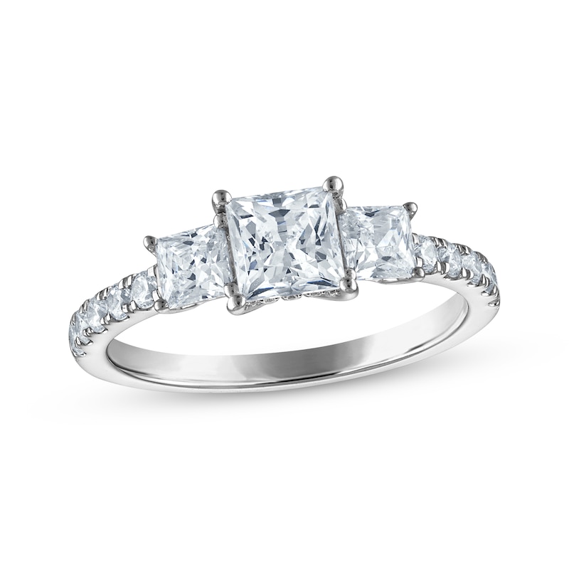 Main Image 1 of Now + Forever Certified Princess-Cut Diamond Three-Stone Engagement Ring 1-1/4 ct tw Platinum