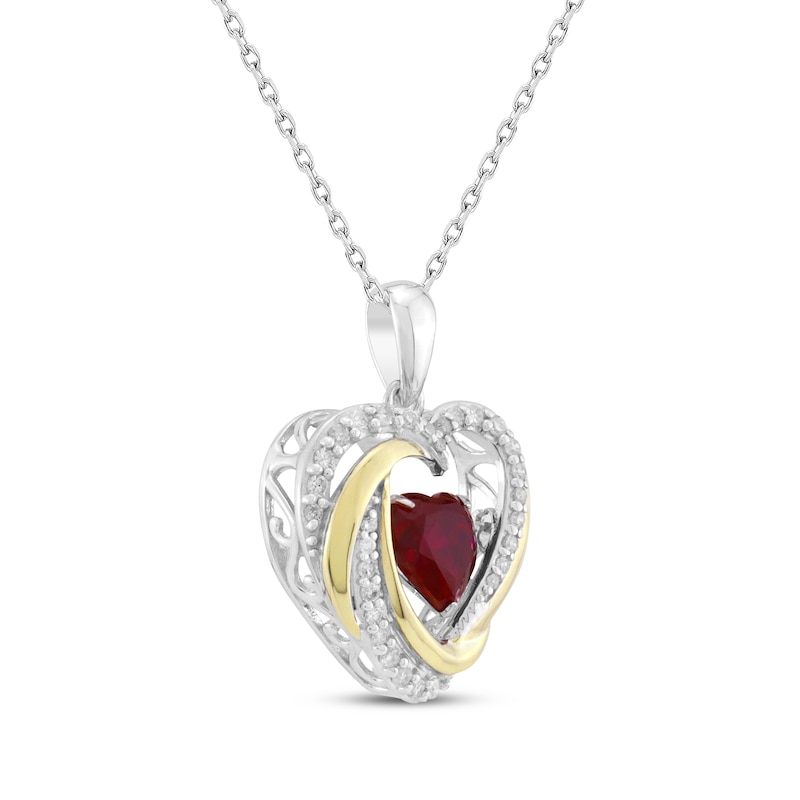 Unstoppable Love Heart-Shaped Lab-Created Ruby & Diamond Necklace 1/6 ct tw Sterling Silver & 10K Yellow Gold 18"