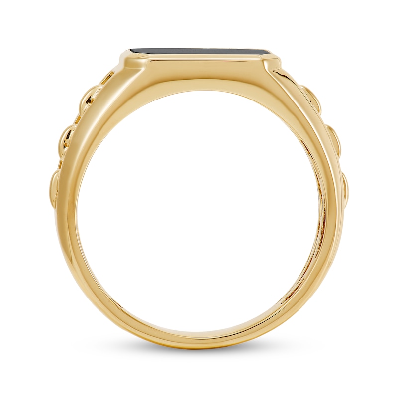 Main Image 3 of Men's Black Onyx Chain Pattern Signet Ring 10K Yellow Gold