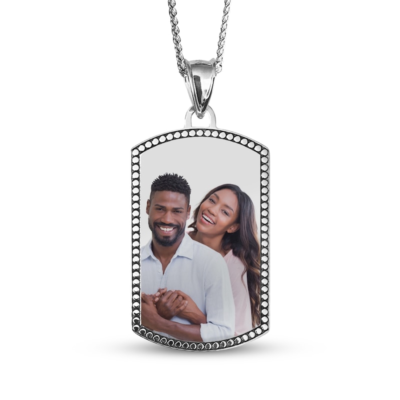 Main Image 1 of Extra Large Dog Tag Photo Beaded Frame Necklace 10K White Gold 22"