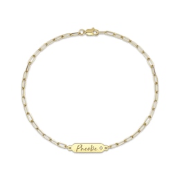 Diamond Accent Name Plate Paperclip Chain Bracelet 14K Yellow Gold 7.5"