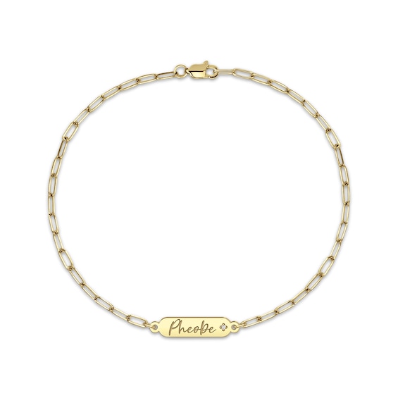 Diamond Accent Name Plate Paperclip Chain Bracelet 14K Yellow Gold 7.5"