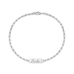 Diamond Accent Name Plate Paperclip Chain Bracelet Sterling Silver 7.5"