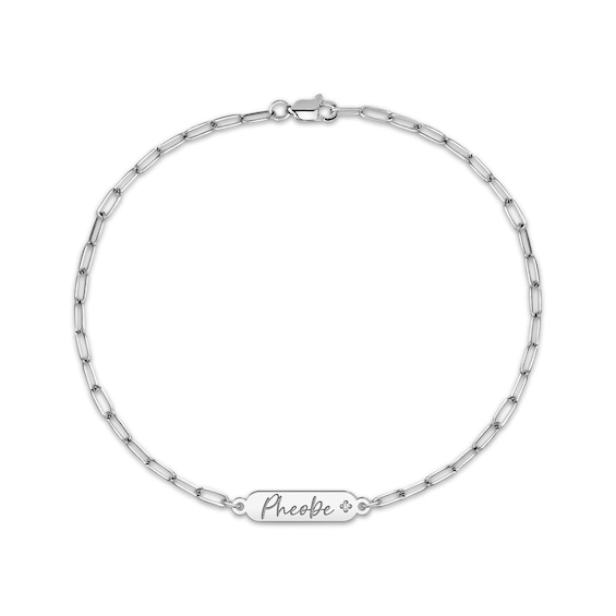 Diamond Accent Name Plate Paperclip Chain Bracelet Sterling Silver 7.5"