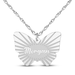 Butterfly Name Necklace 10K White Gold 18"