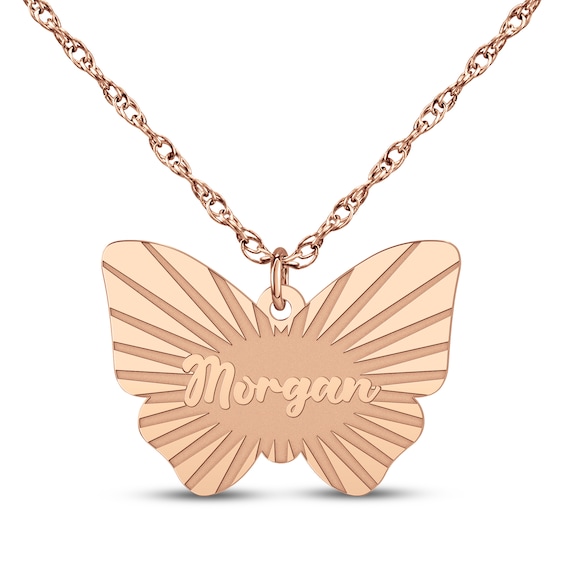 Butterfly Name Necklace 14K Rose Gold 18"