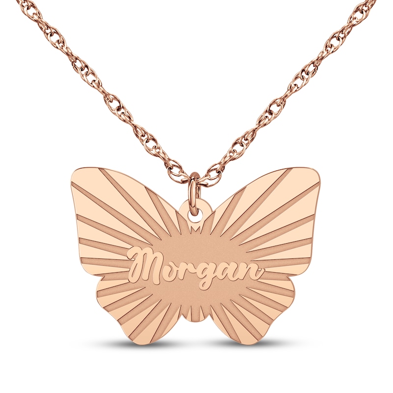 Main Image 1 of Butterfly Name Necklace 14K Rose Gold 18"
