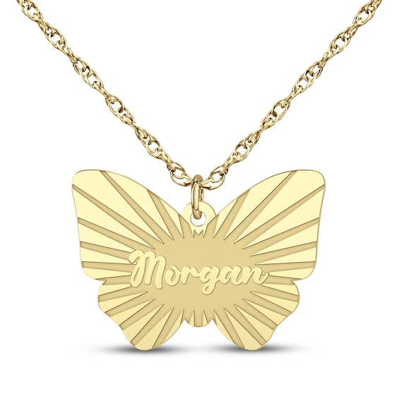 Butterfly Name Necklace 14K Yellow Gold 18"