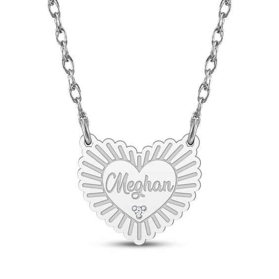 Diamond Accent Name Heart Necklace 10K White Gold 18"