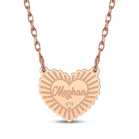 Diamond Accent Name Heart Necklace 14K Rose Gold 18"