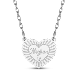 Diamond Accent Name Heart Necklace 14K White Gold 18"