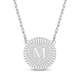 Diamond Accent Initial Sunburst Necklace 10K White Gold 18"