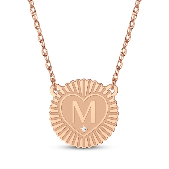 Diamond Accent Initial Sunburst Necklace 14K Rose Gold 18"