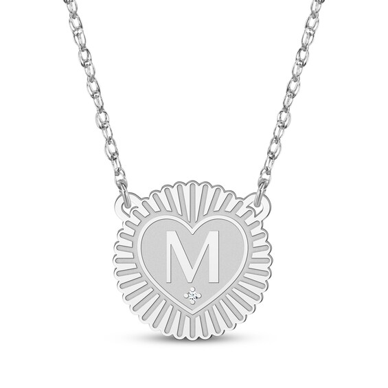 Diamond Accent Initial Sunburst Necklace 14K White Gold 18"