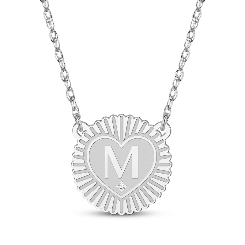 Main Image 1 of Diamond Accent Initial Sunburst Necklace 14K White Gold 18"