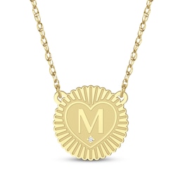 Diamond Accent Initial Sunburst Necklace 14K Yellow Gold 18"