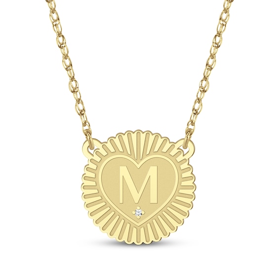 Diamond Accent Initial Sunburst Necklace 14K Yellow Gold 18"