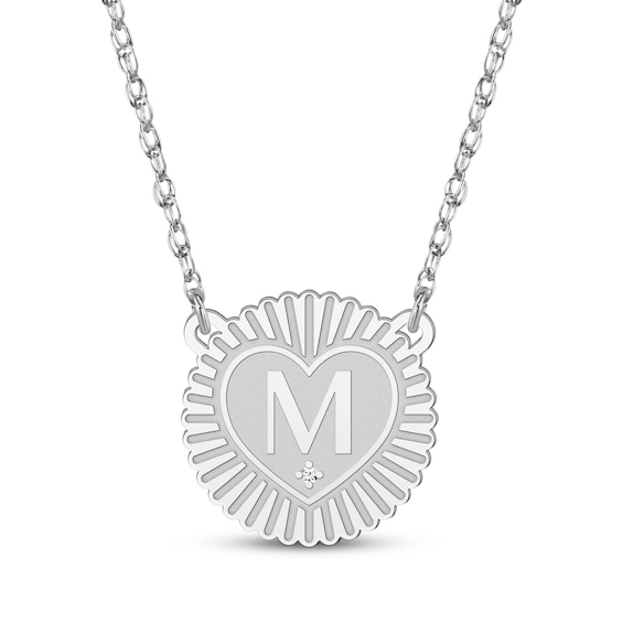 Diamond Accent Initial Sunburst Necklace Sterling Silver 18"