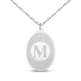 Initial Oval Disc Necklace 10K White Gold 18"