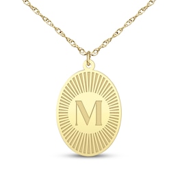 Initial Oval Disc Necklace 10K Yellow Gold 18"