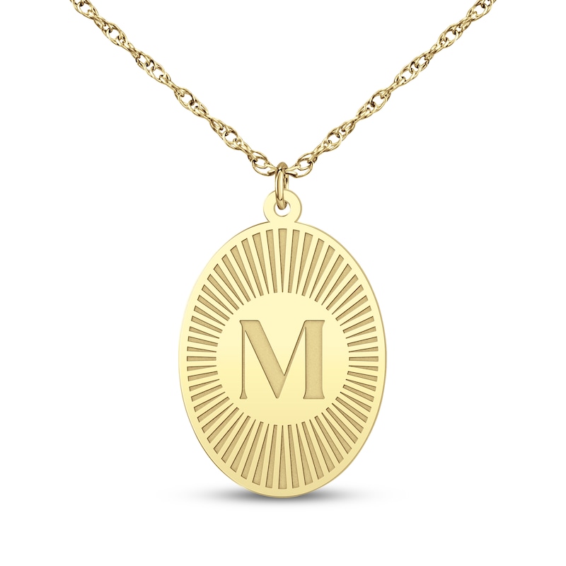 Main Image 1 of Initial Oval Disc Necklace 10K Yellow Gold 18"