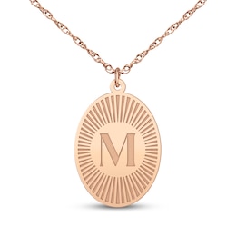 Initial Oval Disc Necklace 14K Rose Gold 18"