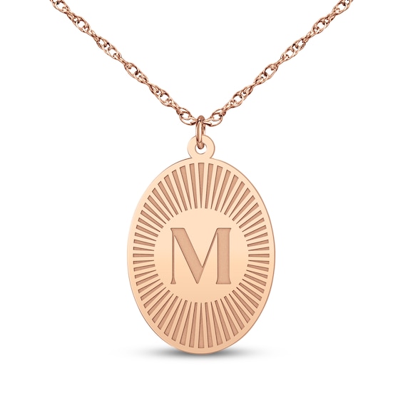 Initial Oval Disc Necklace 14K Rose Gold 18"
