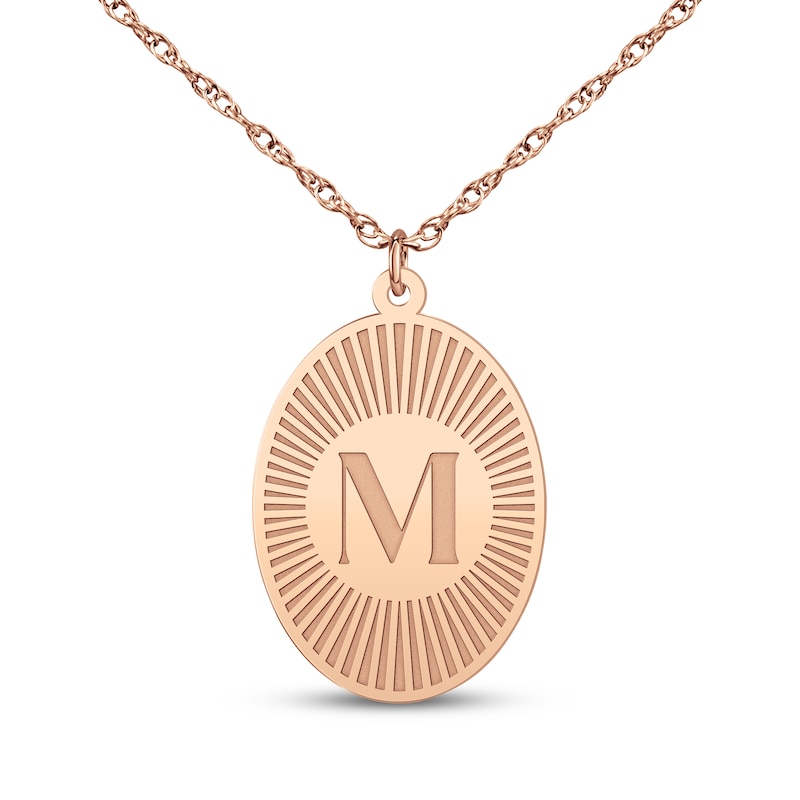 Main Image 1 of Initial Oval Disc Necklace 14K Rose Gold 18"