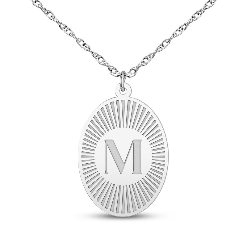 Main Image 1 of Initial Oval Disc Necklace 14K White Gold 18"