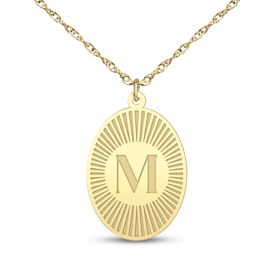 Initial Oval Disc Necklace 14K Yellow Gold 18"