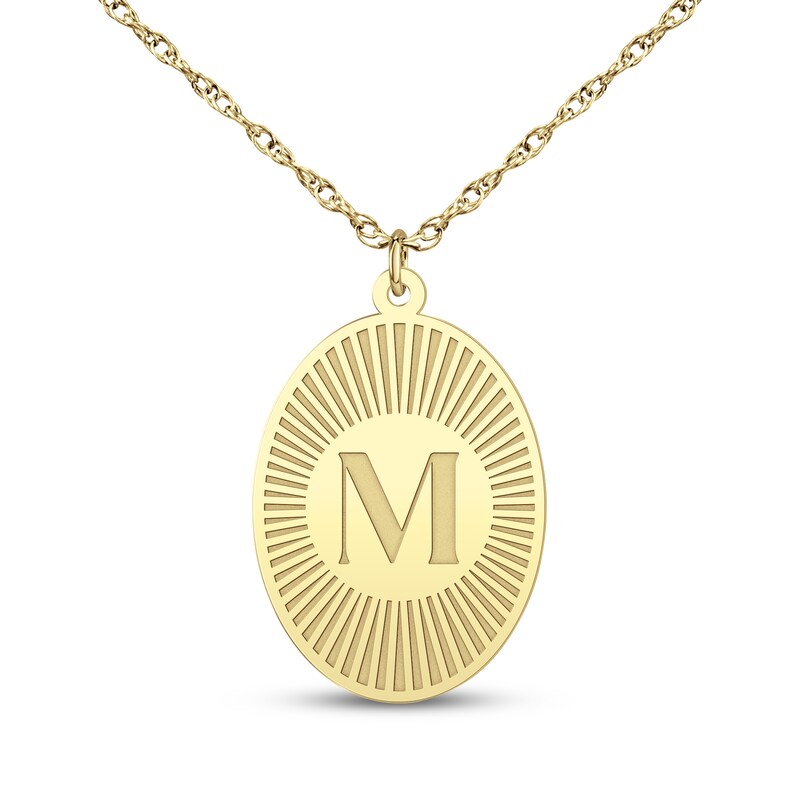 Main Image 1 of Initial Oval Disc Necklace 14K Yellow Gold 18"