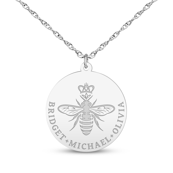 Mother's Queen Bee Name Necklace 14K White Gold 18"