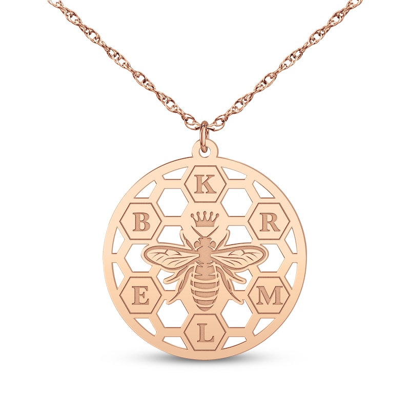Main Image 1 of Bee & Honeycomb Initial Necklace 14K Rose Gold 18"