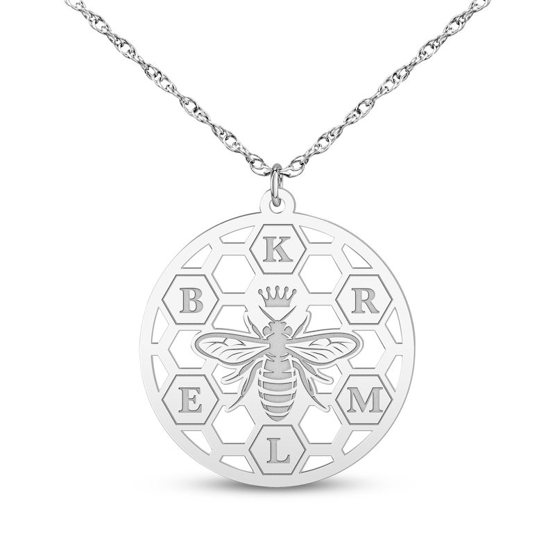 Main Image 1 of Bee & Honeycomb Initial Necklace 14K White Gold 18"