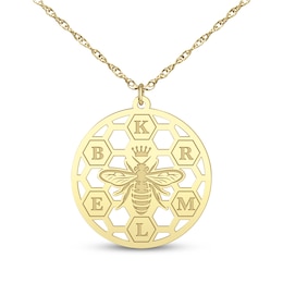Bee & Honeycomb Initial Necklace 14K Yellow Gold 18"