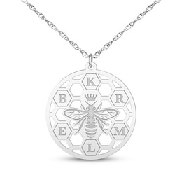 Bee & Honeycomb Initial Necklace Sterling Silver 18"